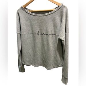 Burn Boot Camp Gray Long Sleeve Top Script Logo Lightweight Sweatshirt Small